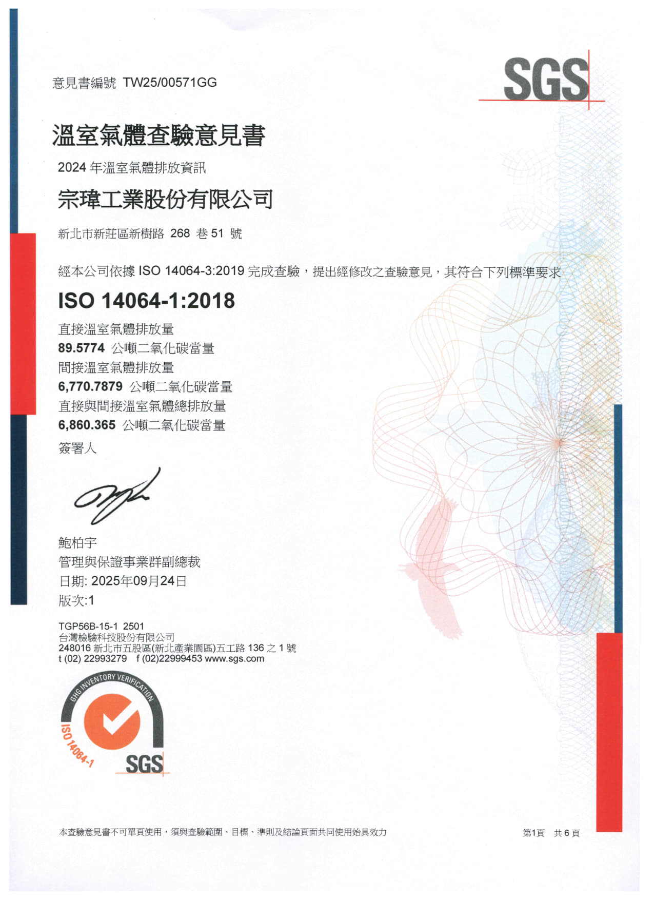 ISO 14064 Greenhouse Gas Verification Statement
